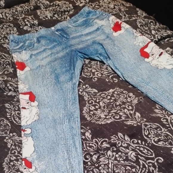 Blue Santa Print Women's Pants - Picture 5 of 6
